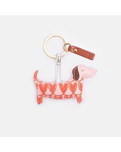 Caroline Gardner Orange Looped Hearts Sausage Dog Keyring